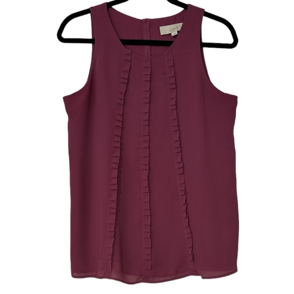 LOFT Sleeveless Ruffle Blouse - Burgundy